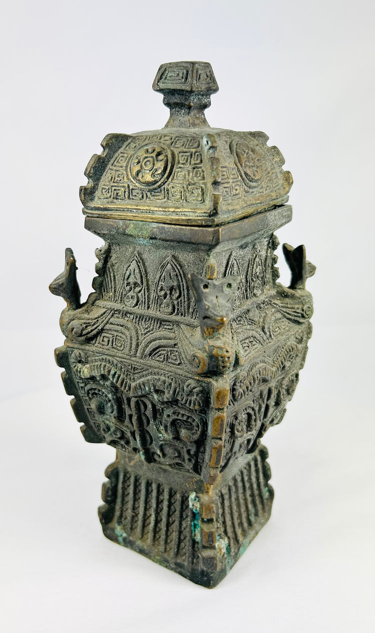 Late Qing | Chinese Fangyi | Lidded Ritual Vessel with Taotie Masks | Circa 1880–1930