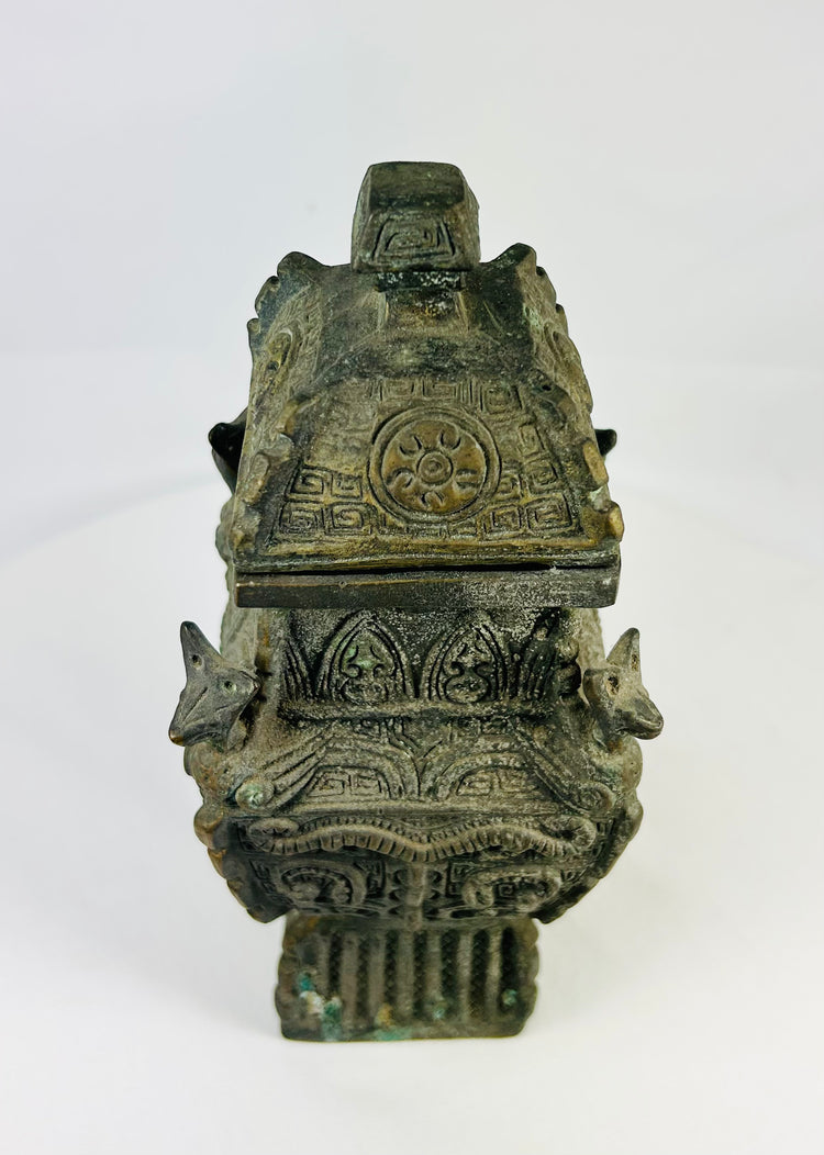 Late Qing | Chinese Fangyi | Lidded Ritual Vessel with Taotie Masks | Circa 1880–1930