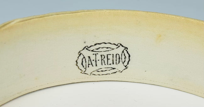 Edwardian collar box with romantic scene lid and three detachable linen collars