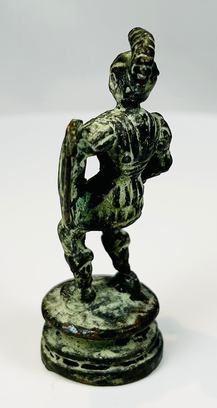 European neoclassical bronze warrior figure with aged surface finish