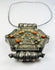 Hexagonal Tibetan-Nepalese gau pendant, hollow reliquary, coral and turquoise details, parcel-gilt design