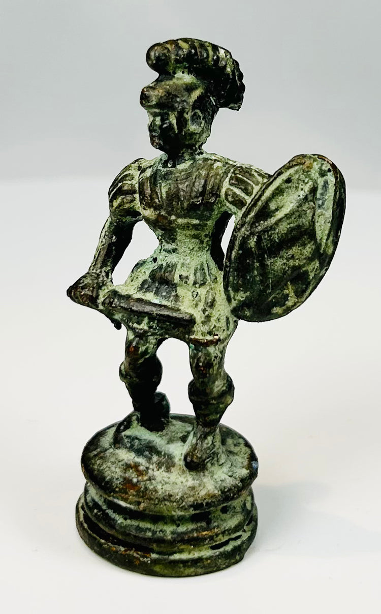 Bronze decorative sculpture of ancient-style warrior with helmet crest