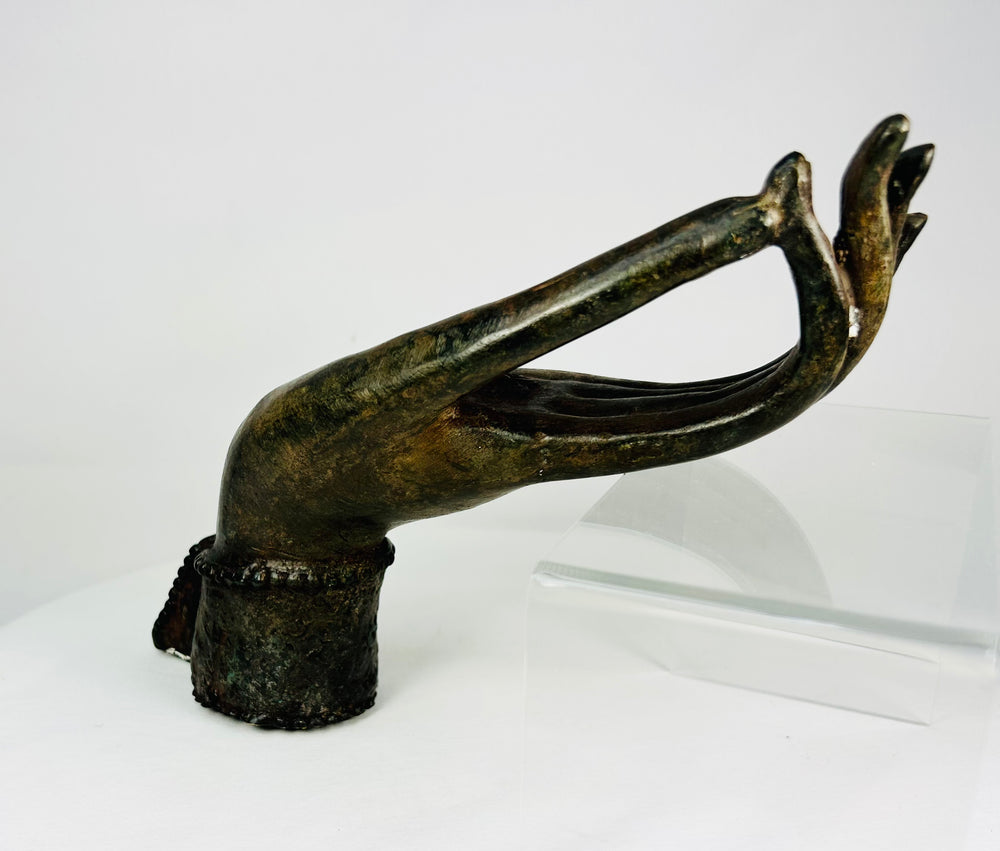 18th century Lanna style bronze Buddha fragment, elegant tapering fingers and palm chakra.