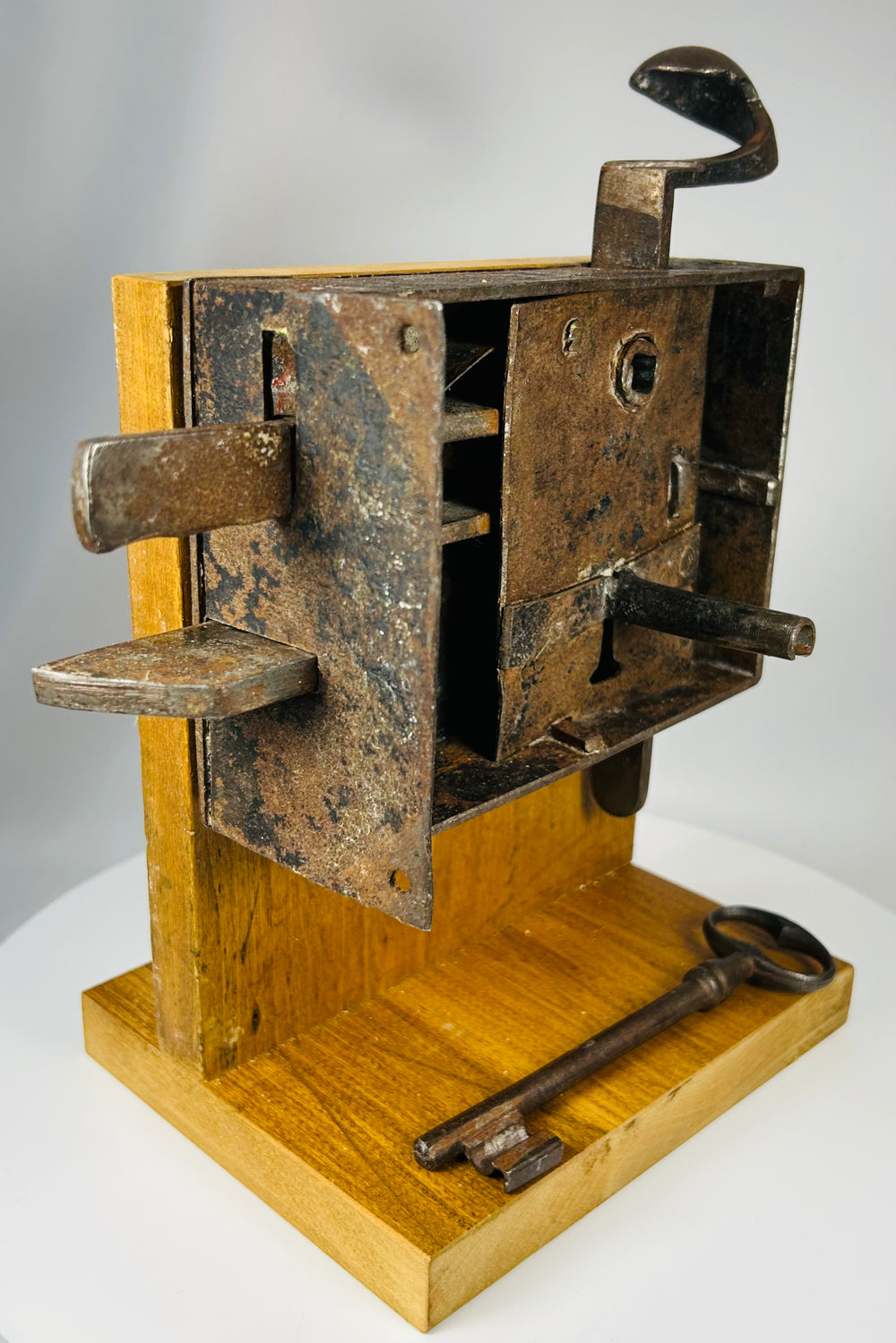 European 19th century iron door lock with mechanical bolt system