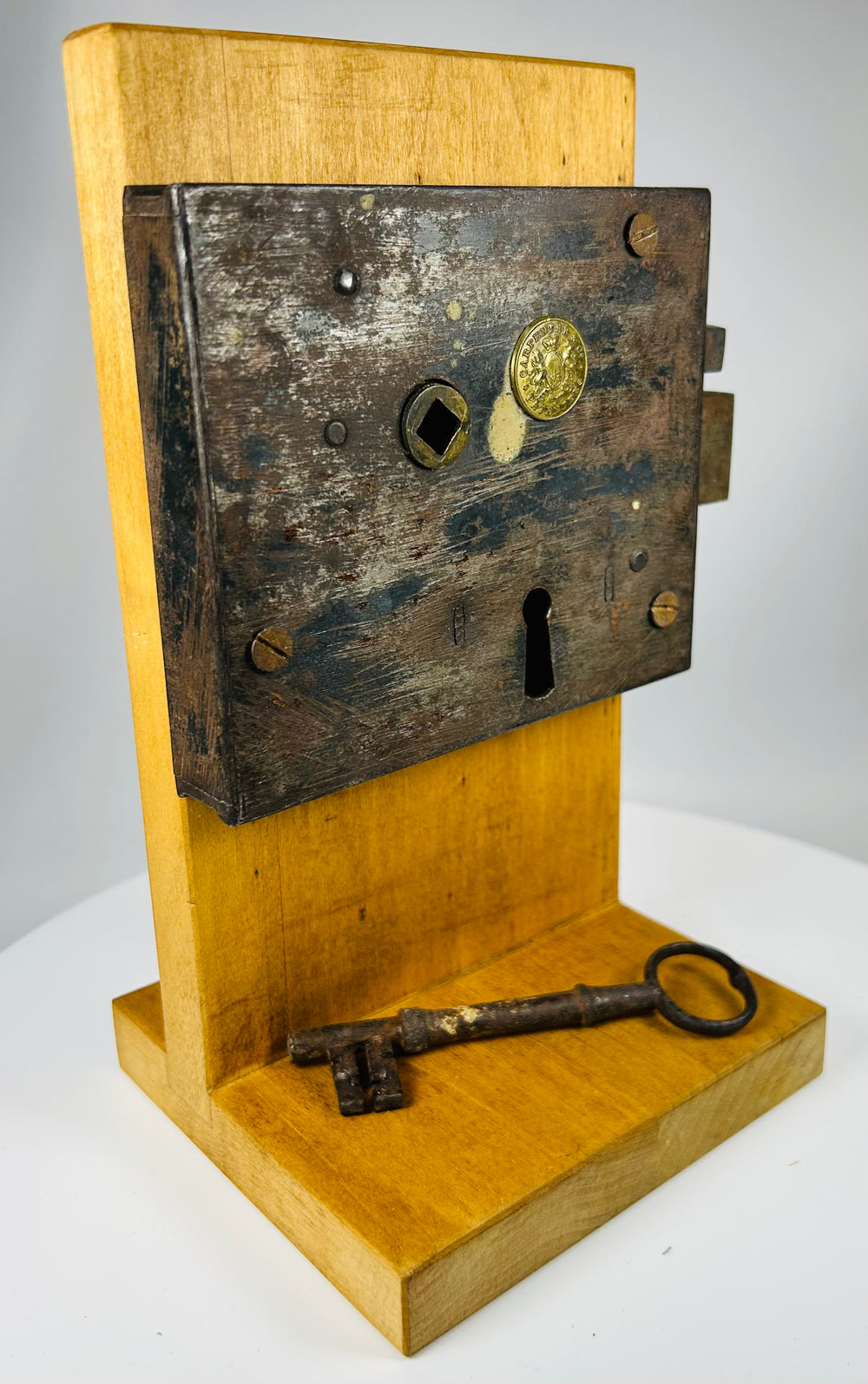 19th century architectural rim lock with heavy iron construction