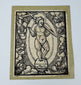 Antique German woodcut on laid paper depicting Salvator Mundi with celestial imagery and Renaissance hatching.