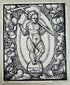 German devotional woodcut showing Christ carrying the Cross of Redemption within a radiant mandorla.