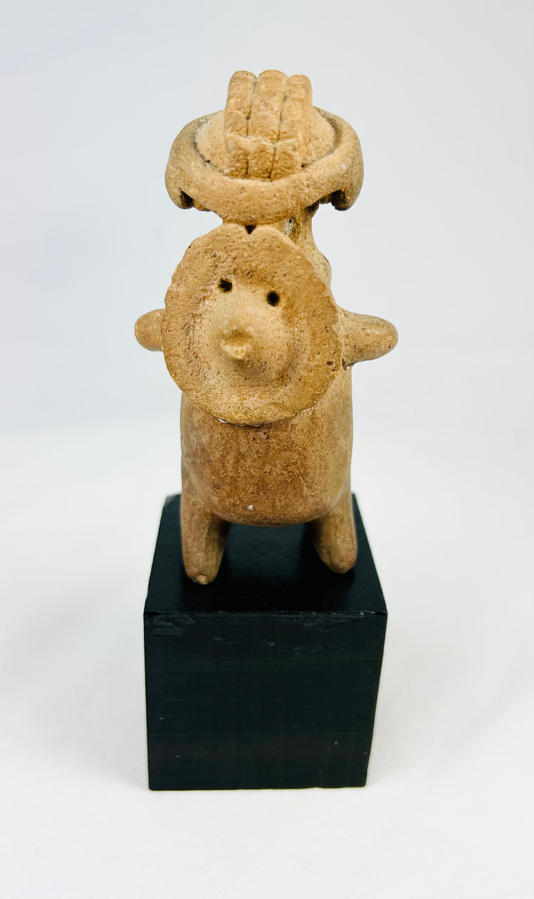 West Mexican Terracotta Effigy With Ring Headdress And Back Disk | Shaft-Tomb Tradition | 100 BCE–300 CE