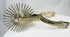 Nickel silver Chilean spurs with intricate patterns and original fitted case
