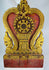 Antique Rattanakosin/Lanna style gilded architectural panel featuring the dharmachakra wheel, flame finial, and protective naga in high-relief carving.