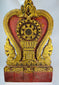 Antique Rattanakosin/Lanna style gilded architectural panel featuring the dharmachakra wheel, flame finial, and protective naga in high-relief carving.