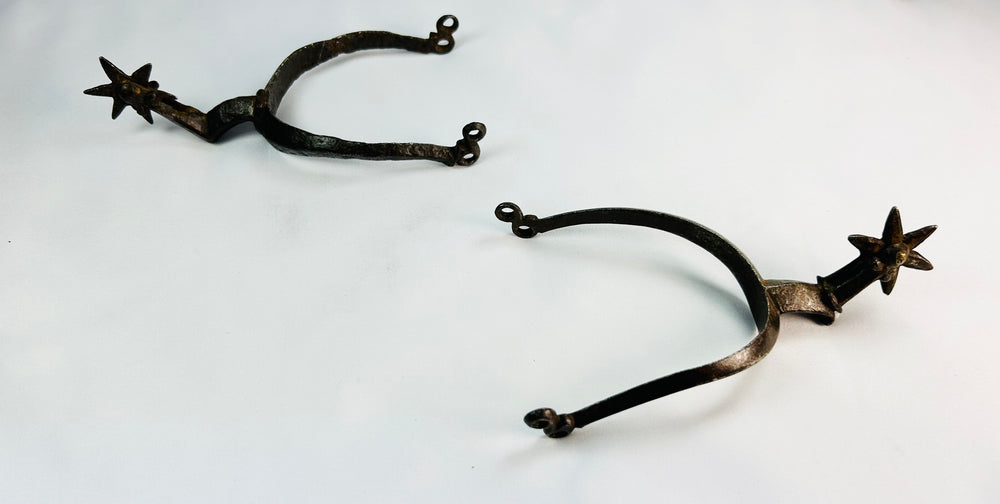 Late 16th–17th century Saxon forged iron spurs with star-shaped rowels