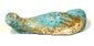 Egyptian funerary ushabti from circa 664–30 BCE featuring a forward-projecting foot, narrow lower body, and distinctive blue-green surface.