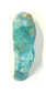 Ancient Egyptian miniature faience figure displaying raised arm detailing, a stylized wig, and scattered mineral-like deposits across its surface.