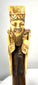 Vintage Chinese Empress bone sculpture displaying an elaborate crown, serene facial expression, flowing ceremonial garments, and finely carved accessories.