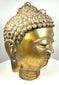 Vintage Buddhist Buddha head featuring elongated earlobes, finely defined facial contours, and naturally darkened patination around the ears and hair.