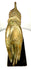 Antique bronze Buddha hand with a centrally positioned floral rosette, elongated fingers, and darkened patination emphasizing its sculptural details.