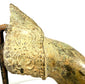 Antique Thai Buddhist hand fragment featuring an elaborate pointed wrist extension decorated with scrolling foliage, floral motifs, and raised beaded borders.