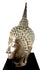 Antique Thai Buddha head displaying a finely modelled nose, symmetrical facial features, and dark metallic patination.