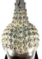 Cast copper-alloy Buddha head displaying dark grey-brown metallic patination and contrasting surface highlights.