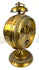 Antique JUF brass clock featuring two subsidiary registers for alarm setting and seconds beneath its ornate circular housing.