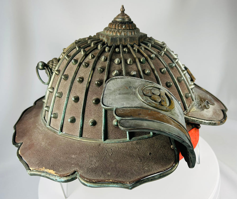 Kaji Kabuto with iron dome, rivets, and curved fukigaeshi side guards