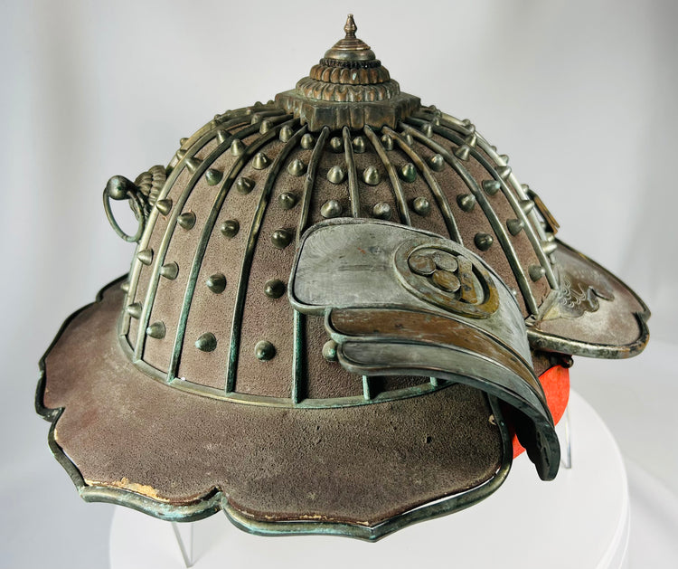 Kaji Kabuto with iron dome, rivets, and curved fukigaeshi side guards