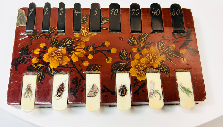 Japanese urushi lacquer frame with hand painted landscape and scoring counter