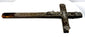 Eighteenth-century French folk-art crucifix with pierced lead decorations, raised religious emblems, and ornamental metal borders.