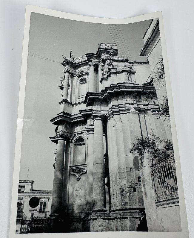 Historic postcard depicting the Church of San Domenico in Noto, Sicily, retained as part of the fragment's provenance documentation.