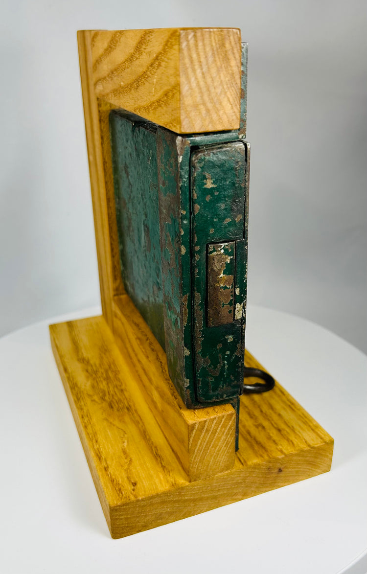 Antique warded rim lock with skeleton key and historic surface oxidation