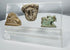 Collection of three archaeological artifacts from the ancient Mediterranean world presented in a modern acrylic display.