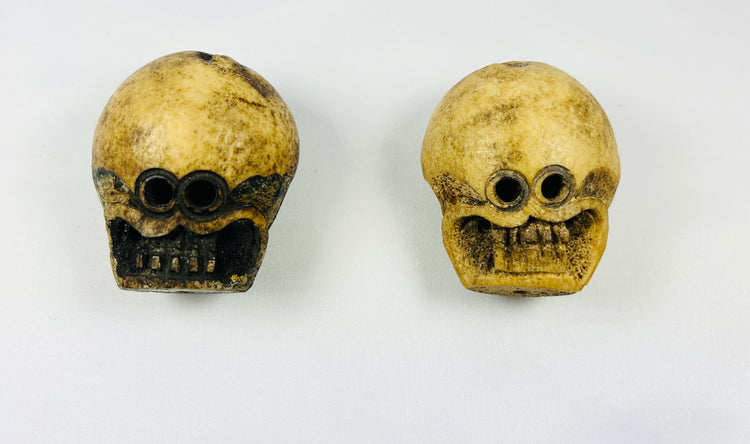 A Pair of Rare Large Tibetan Kapala Citipati Beads | 18th-19th Century