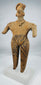 Ancient Colima standing female figure with elaborate headdress, applied decorative details, and archaeological patina.