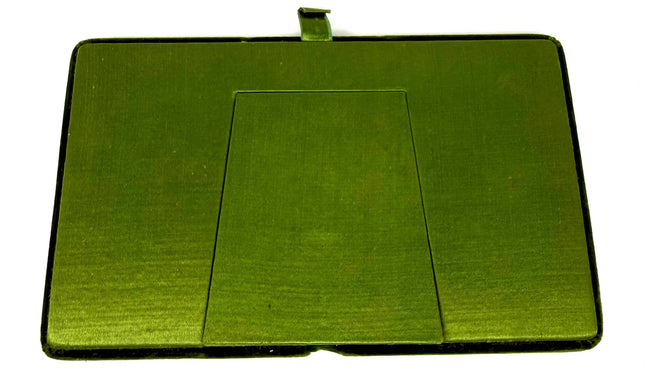 Reverse of the removable Victorian double portrait panel showing its green backing and integrated folding easel support for upright display.