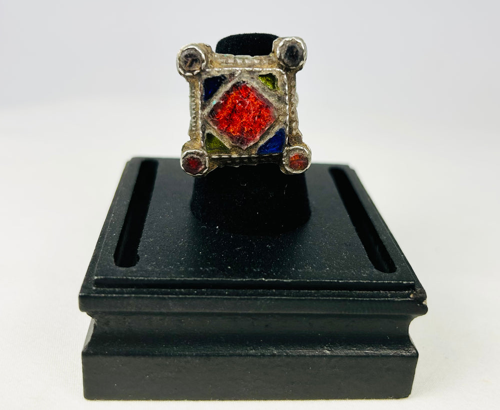 Hand-chased silver ring from the Middle East, antique tribal jewelry with patina