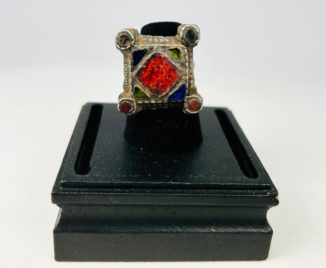 Hand-chased silver ring from the Middle East, antique tribal jewelry with patina