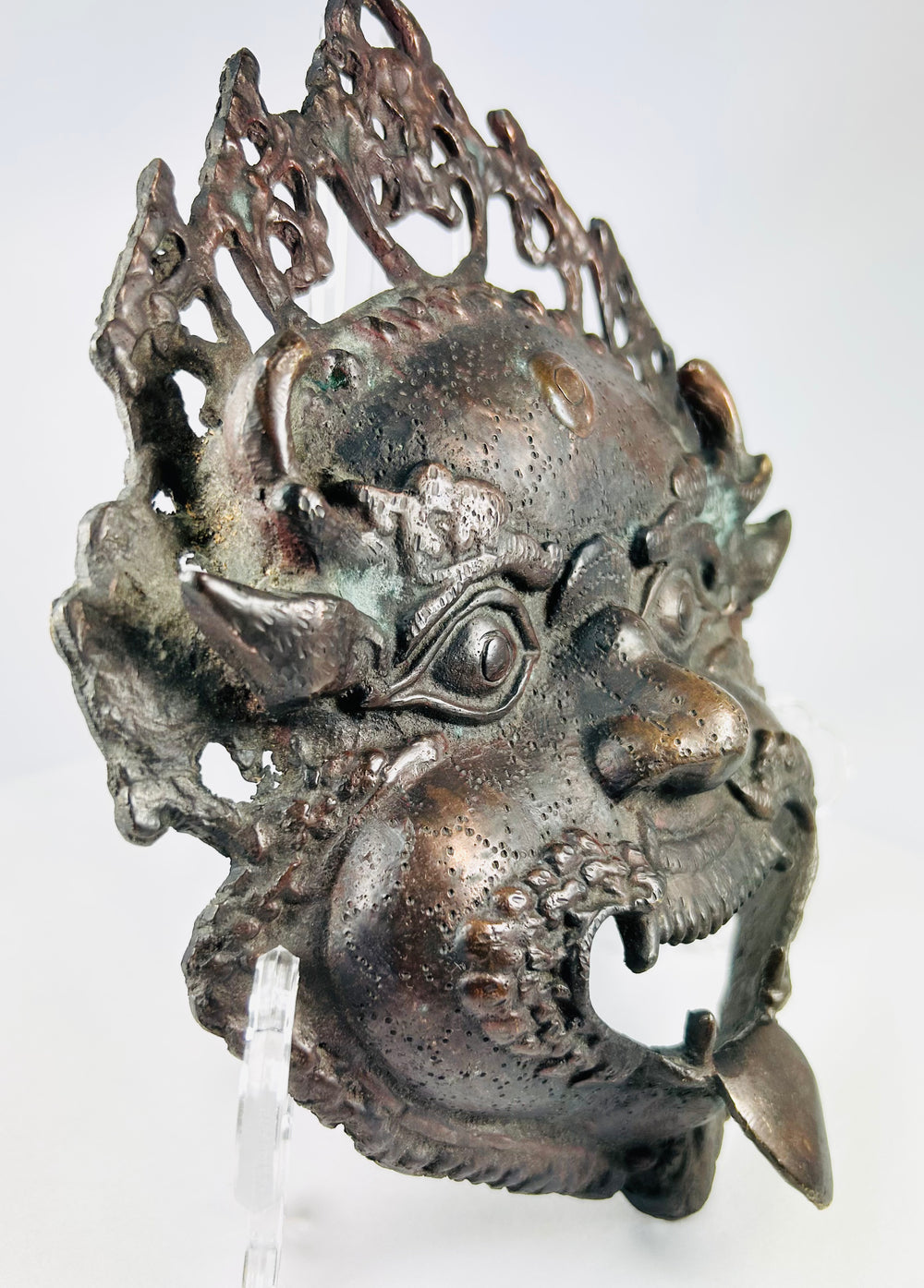 Late 19th century Himalayan bronze mask used in Buddhist or Hindu protective rituals
