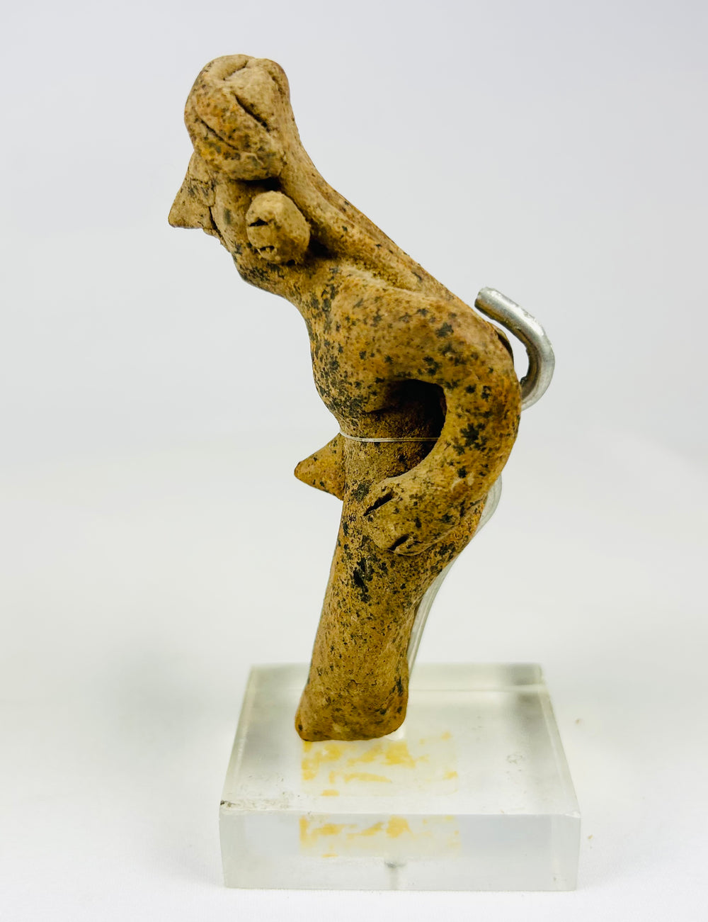 Archaeological terracotta sculpture from Jalisco shaft-tomb culture with mineral encrustations