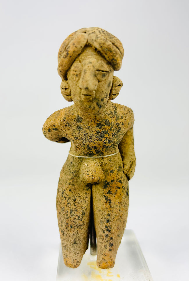 Museum-quality Pre-Columbian West Mexican clay figure with original burial deposits