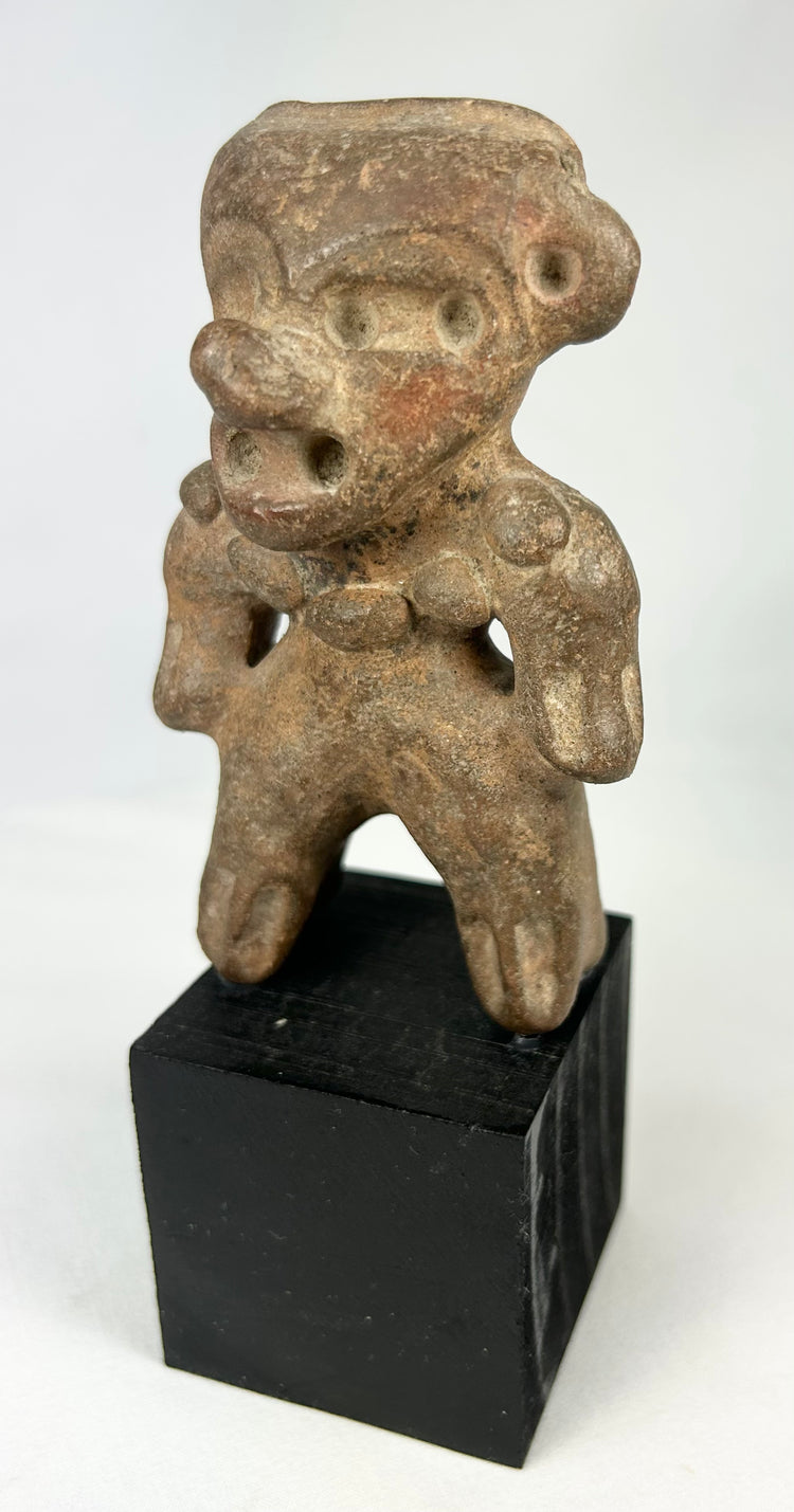 Pre-Columbian Ritual Figure | Hand-Modeled Clay Sculpture | Mounted Display | Circa 300 BCE–500 CE