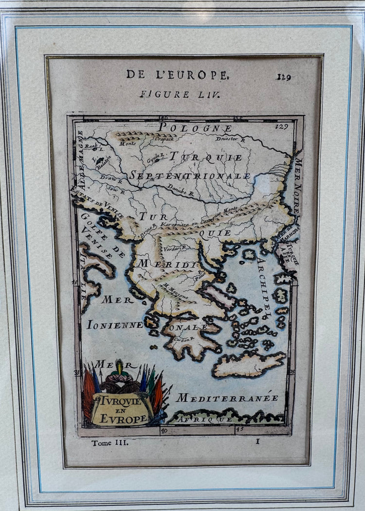 Historic 1686 copperplate engraved map illustrating the European territories of the Ottoman Empire.