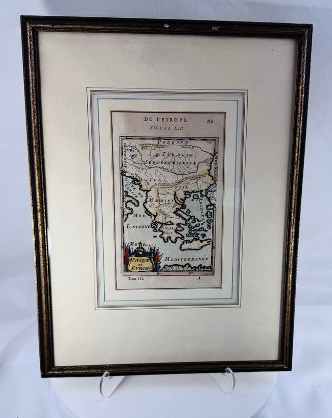 Close-up of the 1686 Turquie en Europe map highlighting French geographic inscriptions and decorative cartographic details.