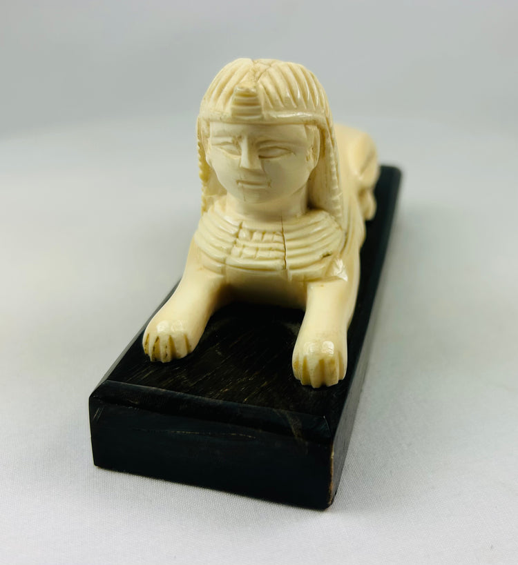 Carved Sphinx on Wooden Base | Egyptomania Decorative Art | Early–Mid 20th Century