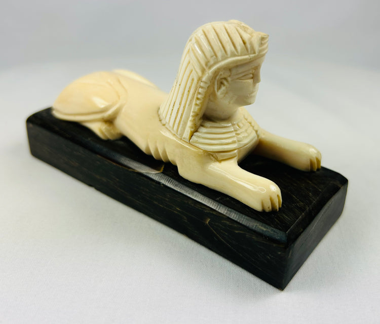 Carved Sphinx on Wooden Base | Egyptomania Decorative Art | Early–Mid 20th Century