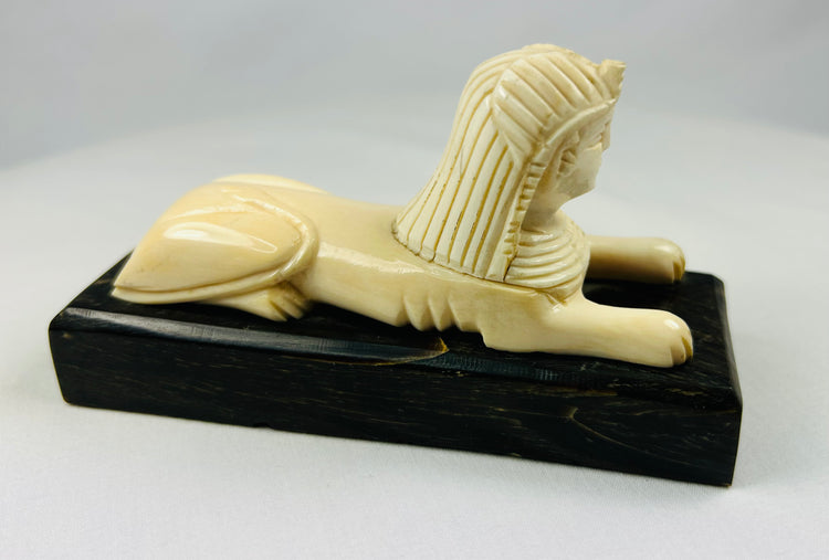 Carved Sphinx on Wooden Base | Egyptomania Decorative Art | Early–Mid 20th Century