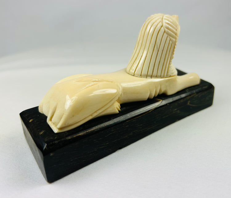 Carved Sphinx on Wooden Base | Egyptomania Decorative Art | Early–Mid 20th Century