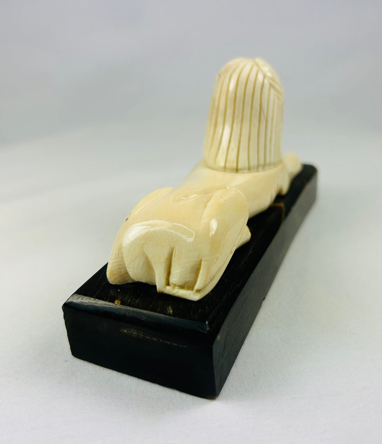 Carved Sphinx on Wooden Base | Egyptomania Decorative Art | Early–Mid 20th Century