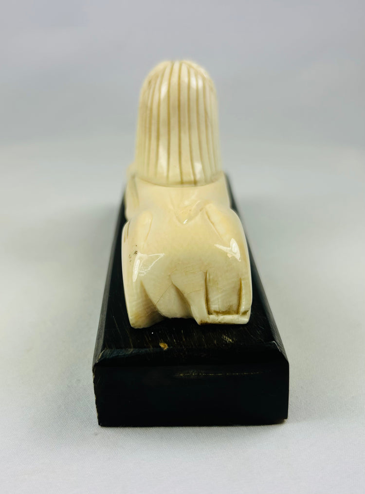 Carved Sphinx on Wooden Base | Egyptomania Decorative Art | Early–Mid 20th Century