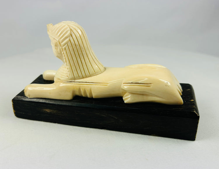 Carved Sphinx on Wooden Base | Egyptomania Decorative Art | Early–Mid 20th Century